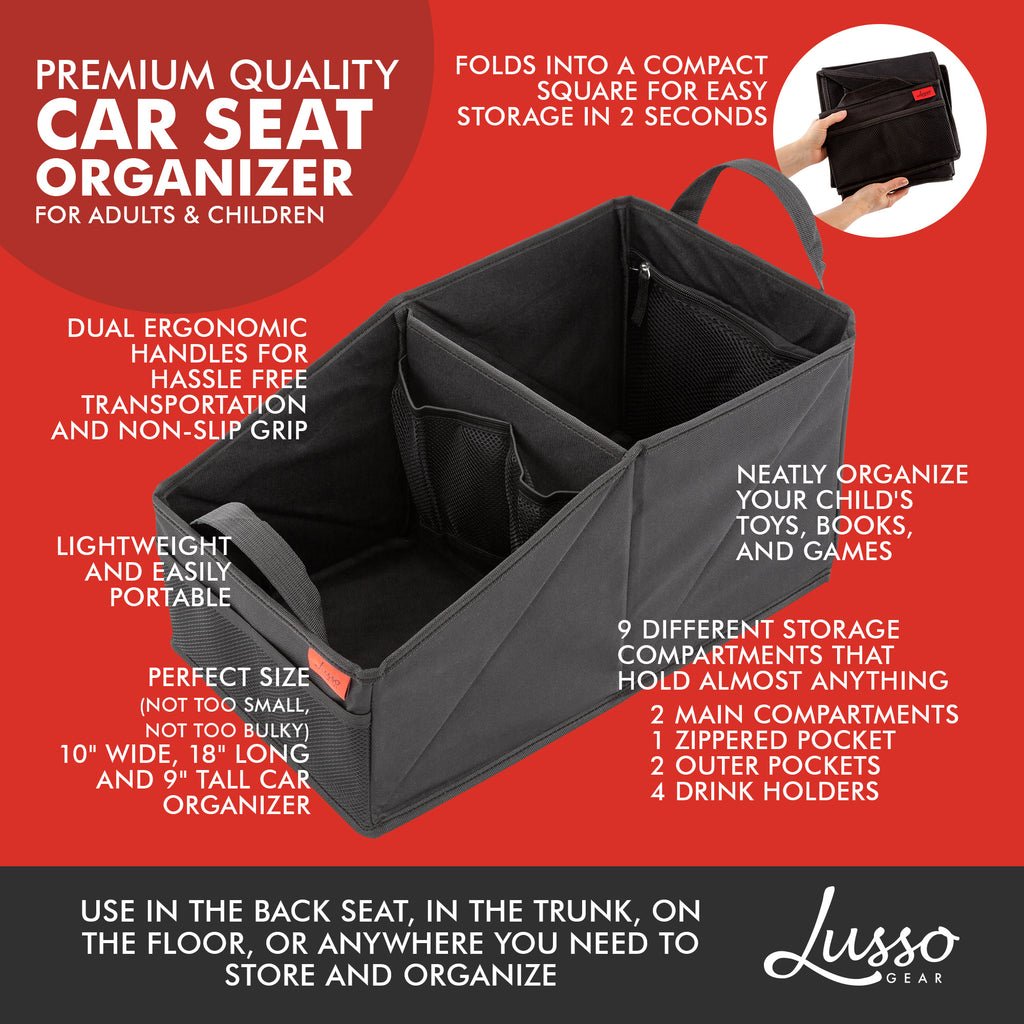 Lusso Gear Auto Organizer Beifahrersitz | Robuster Auto Organizer |  Einheitsgröße | Sichere Aufbewahrung in Aufrechter Position | Premium